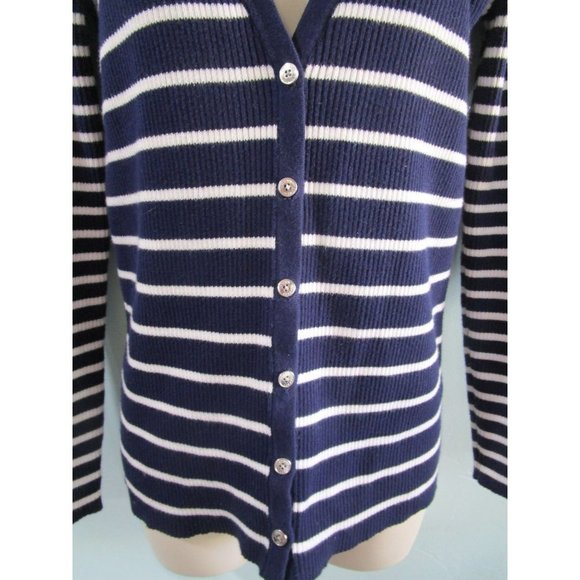 Lauren Ralph Lauren Navy White Stripe V Neck Button Up Cardigan Ladies S/P EUC - Picture 9 of 16